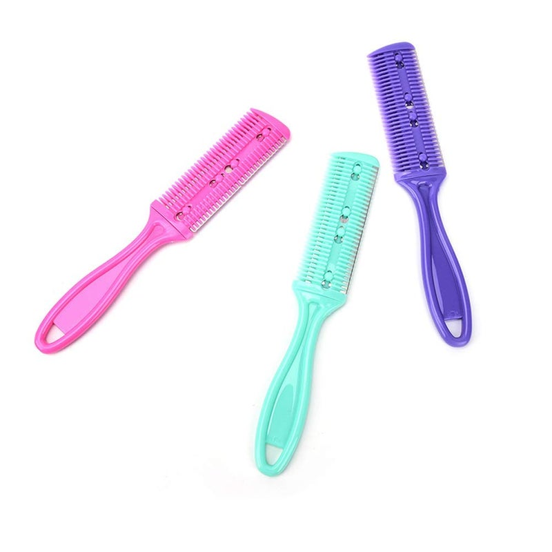 AKIRO Professional 3 Pcs Double Edge Razor Blades, Trimmer Razor Dual Side Cutting Scissors DIY Hair Thinning Comb Slim Haircuts Cutting Tool - Image 2